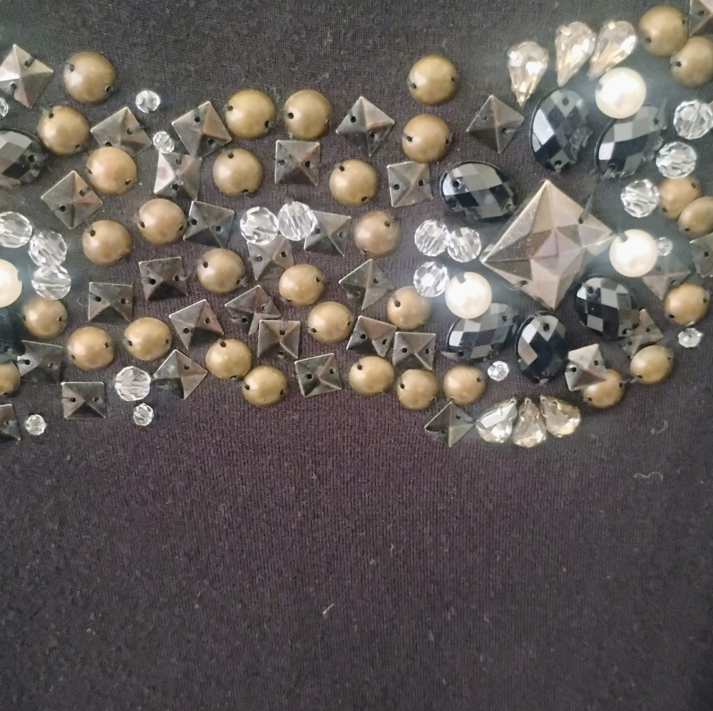 Armani Jeans Rhinestone Gems Short Sleeve Black Top Size 40, SZ S - Picture 4 of 7